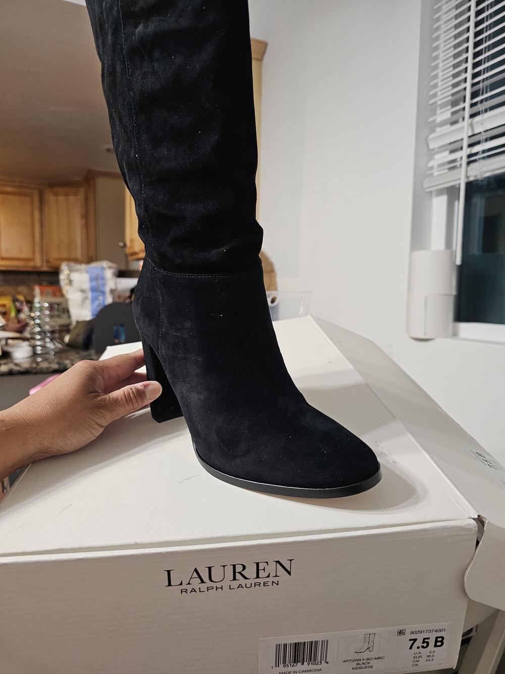 Lauren Ralph Lauren Black Suede Knee-High Block Heel Boots